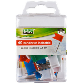 SPILLI A BANDIERINA - COLORI ASSORTITI - LEBEZ - SCATOLA 40 PEZZI 77091