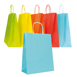 SHOPPER TWISTED - MANIGLIE CORDINO - 22 X 10 X 29 CM - CARTA BIOKRAFT - COLORI ASSORTITI PRIMAVERA/ESTATE -  MAINETTI BAGS - CONF. 25 PEZZI 102058