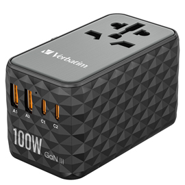 ADATTATORE DA VIAGGIO UTA-06 2X USB-C PD 100W  QC 4+ / 2X USB-A QC 3.0 - VERBATIM - 32121 VERB32121