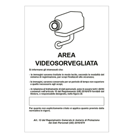CARTELLO SEGNALATORE - 20X30 CM - AREA VIDEOSORVEGLIATA CON REGISTRAZIONE - ALLUMINIO - CARTELLI SEGNALATORI 85545