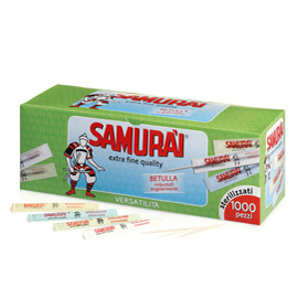 STUZZICADENTE - DOPPIA PUNTA - IN BETULLA - IMBUSTATO SINGOLARMENTE - SAMURAI PARTY - CONF. 1000 PEZZI 94956