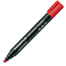 MARCATORE LUMOCOLOR PERMANENT 350 - PUNTA A SCALPELLO - TRATTO DA 2,0MM A 5,0MM - ROSSO  - STAEDTLER 25124