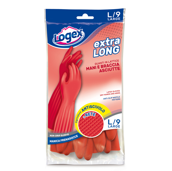GUANTI IN LATTICE EXTRALONG - TAGLIA L - ROSSO - LOGEX PROFESSIONAL 88959