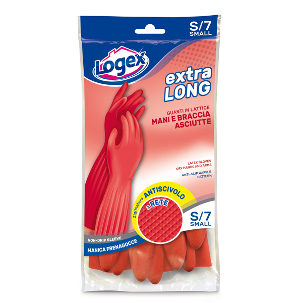 GUANTI IN LATTICE EXTRALONG - TAGLIA S - ROSSO - LOGEX PROFESSIONAL 88957