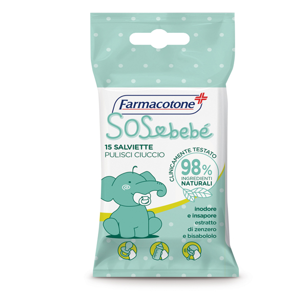 SALVIETTE SOS BEBE' PULISCI CIUCCIO - FARMACOTONE - BUSTA DA 15 PEZZI 91606