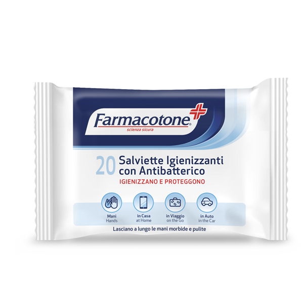 SALVIETTE IGIENIZZANTI CON ANTIBATTERICO - FARMACOTONE - BUSTA DA 20 PEZZI 91607