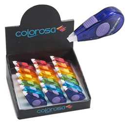 CORRETTORE A NASTRI ERGONOMICO COLOROSA - 5 MM X 6 MT - COLORI ASSORTITI - RIPLAST- ESPOSITORE 18 PEZZI 83948