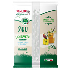 CANNUCCIA IN CARTA - 24 CM - NERO/NERO-BAINCO - IMBUSTATA SINGOLARMENTE - SAMURAI PARTY - CONF. 200 PEZZI 95166