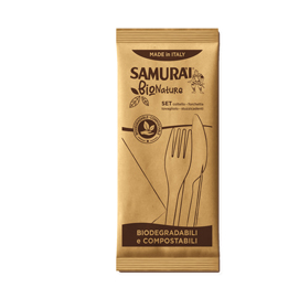 BIS COLTELLO FORCHETTA - PLA - STUZZICADENTI E TOVAGLIOLO INCLUSI - SAMURAI PARTY 95171