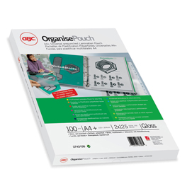 POUCHES - A4+ - 228X303 MM - 2X125 MICRON - PREFORATA ORGANISE - GBC - SCATOLA 100 PEZZI 48688