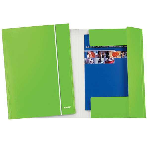 CARTELLA CON ELASTICO WOW - CARTONCINO PLASTIFICATO - 3 LEMBI - 25X35 CM - VERDE LIME - LEITZ 89321