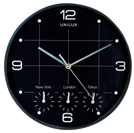 OROLOGIO DA PARETE 4 FUSI ON TIME - DIAMETRO 30,5 CM - NERO - UNILUX 83006
