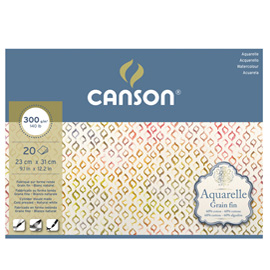 BLOCCO COLLATO 4 LATI AQUARELLE - 23X31 CM - 300 GR - 20 FOGLI - GRANA FINE - CANSON 85633
