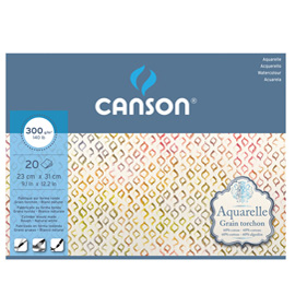 BLOCCO COLLATO 4 LATI AQUERELLE - 23X31 CM - 300 GR - 20 FOGLI - GRANA RUVIDA - CANSON 85635