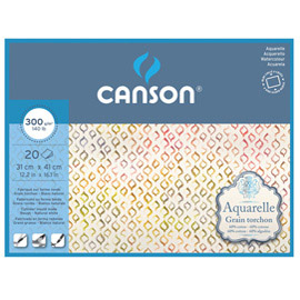 BLOCCO COLLATO 4 LATI AQUARELLE - 31X41 CM - 300 GR - 20 FOGLI - GRANA RUVIDA - CANSON 85636
