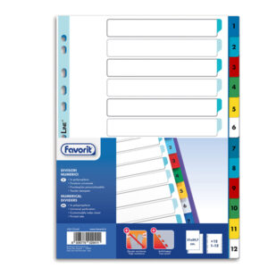DIVISORI NUMERICI 12 TACCHE - A4 - PP - COLORI ASSORTITI - FAVORIT 89342