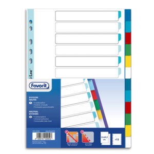 DIVISORI NEUTRI A 12  TACCHE - PP - A4 - COLORI ASSORTITI - FAVORIT 89340