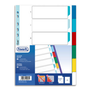 DIVISORI NEUTRI A 6 TACCHE - PP - A4 - COLORI ASSORTITI - FAVORIT 89338