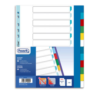 DIVISORI NEUTRI A 12  TACCHE - PP - A4 MAXI - COLORI ASSORTITI - FAVORIT 89341