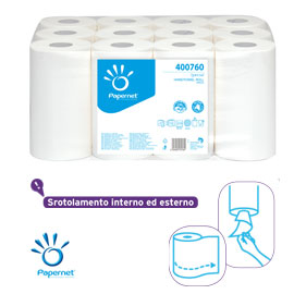 ASCIUGAMANI IN ROTOLO MINI CENTREFEED - 2 VELI - 18 GR - DIAMETRO 14,5 CM - 21 CM X 76,65 MT - 210 STRAPPI - BIANCO - PAPERNET 48916