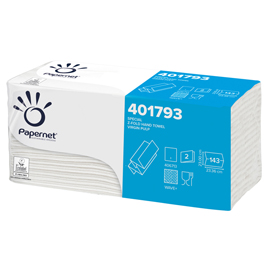 ASCIUGAMANI PIEGATI A Z - 2 VELI - 22 GR - GOFFRATURA A ONDA+ - 23,4X23 CM - BIANCO - PAPERNET - CONF. 143 PEZZI 47294