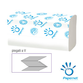 ASCIUGAMANI PIEGATI A V SPECIAL - 2 VELI - 20 GR - 24X21 CM - GOFFRATURA A ONDA - BIANCO - PAPERNET - CONF. 210 PEZZI 56959