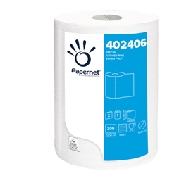 ROTOLO ASCIUGATUTTO PROFESSIONALE - 2 VELI - GOFFRATURA A ONDA - 23,4 CM X 68,9 MT - 309 STRAPPI - BIANCO - PAPERNET 67432