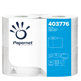 CARTA IGIENICA - 2 VELI - 16,5 GR - DIAMETRO 12,4 CM - 9,5 CM X 38,5 MT - 350 STRAPPI - PAPERNET - PACCO 4 ROTOLI 51785