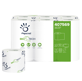 CARTA IGIENICA STANDARD BIO TECH - 2 VELI - 165 STRAPPI -  DIAMETRO 10 CM - 9,5 CM X 18,2 MT - PAPERNET - PACCO 12 ROTOLI 79645