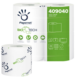 CARTA IGIENICA STANDARD BIO TECH - 2 VELI - 250 STRAPPI - 15,5 GR - 9,5 CM  X 27,5 MT - PAPERNET - PACCO 4 ROTOLI 67492