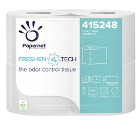 CARTA IGIENICA CLASSICA FRESHEN TECH - 3 VELI - 230 STRAPPI - DIAMETRO 12,2 CM -15,5 GR - 9,5 CM X 25,3 MT - PAPERNET - PACCO 4 ROTOLI 86230