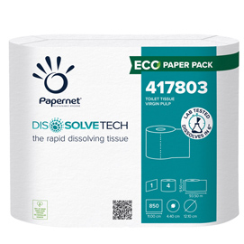 CARTA IGIENICA DISSOLVETECH - 9,5 CM X 94 MT - DIAMETRO 12,1 CM - 850 STRAPPI - PAPERNET 89380