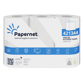 ROTOLO ASCIUGATUTTO PROFESSIONALE - 2 VELI - 23 CM X 38,71 M - 158 STRAPPI - BIANCO - PAPERNET - PACCO 3 ROTOLI 101953