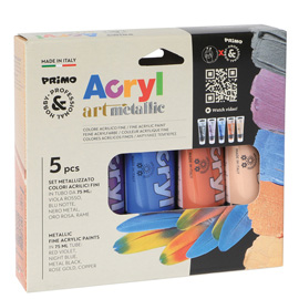 COLORI ACRYL - 75 ML - COLORI METAL ASSORTITI - PRIMO - ASTUCCIO 5 COLORI 99797