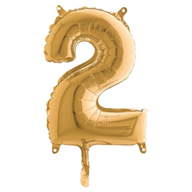PALLONCINO - NUMERO 2 - H 36 CM - MYLAR -  ORO - BIG PARTY 99142