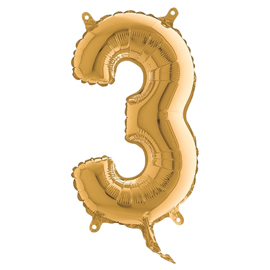 PALLONCINO - NUMERO 3 - H 36 CM - MYLAR - ORO - BIG PARTY 99143