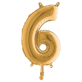 PALLONCINO - NUMERO 6 - H 36 CM - MYLAR - ORO - BIG PARTY 99146
