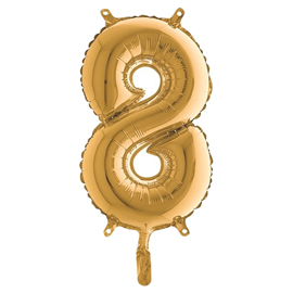 PALLONCINO - NUMERO 8 - H 36 CM - MYLAR - ORO - BIG PARTY 99148