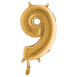 PALLONCINO - NUMERO 9 - H 36 CM - MYLAR - ORO - BIG PARTY 99149