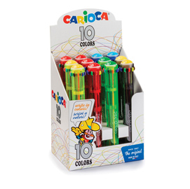 ESP. 12 PENNE A SFERA AUTOMATICA - 10 COLORI COLORI FLUO ASSORTITI - CARIOCA 82596