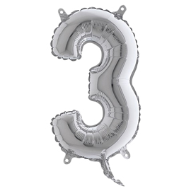 PALLONCINO - NUMERO 3 - H 36 CM - MYLAR - ARGENTO - BIG PARTY 99133