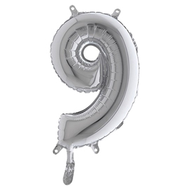 PALLONCINO - NUMERO 9 - H 36 CM - MYLAR - ARGENTO - BIG PARTY 99139