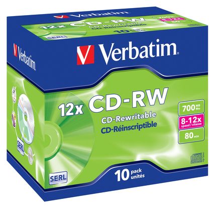 VERBATIM - SCATOLA 10 CD-RW DATALIFE PLUS - 8X-10X - SERIGRAFATO - 43148 - 700MB VERCDRW70012XK
