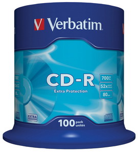 VERBATIM - SCATOLA 100 CD-R DATALIFE PLUS EXTRA PROTECTION - 1X-52X - SERIGRAFATO - 43411 - 700MB VERCDP700100SK