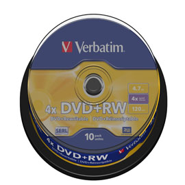 VERBATIM - SCATOLA 10 DVD+RW - 43488 - 4,7GB VERDVDRW474XS