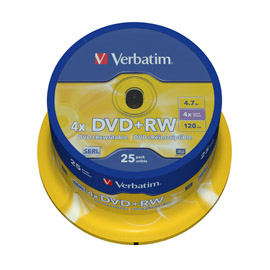 VERBATIM - SCATOLA 25 DVD+RW - SERIGRAFATO SPINDLE - 43489 - 4,7GB VERBDVDRW47SP
