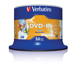 VERBATIM - SCATOLA 50 DVD-R - STAMPABILE - 43533 - 4,7GB VERBDVD-R4716S
