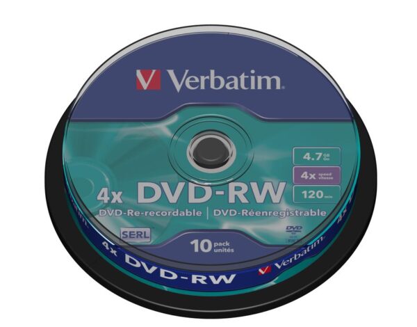 VERBATIM - SCATOLA 10 DVD-RW - SERIGRAFATO - 43552 - 4,7GB VERBDVD-RW47SP