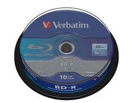 VERBATIM - SCATOLA 10 DVD BLU RAY BD-R SL - JEWEL CASE - BIANCO/BLU - 43742 - 25GB VERBDVDBD-R25S