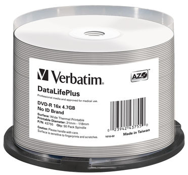 VERBATIM - SCATOLA 50 DVD-R - STAMPABILE - 43755 - 4,7GB VERBDVD-R47WH